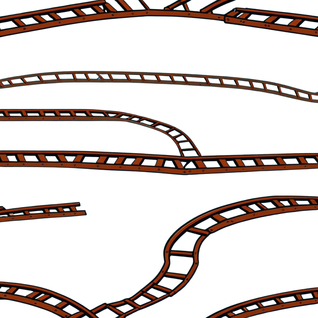 cartoonish rusty railway track, exaggerated rust patches, bent rails, playful, colorful emoji