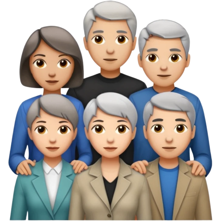 Three designers are standing in a triangular formation. The older woman with short hair is in the middle, and the other two, a young woman with medium-length hair and a man, are below her. emoji