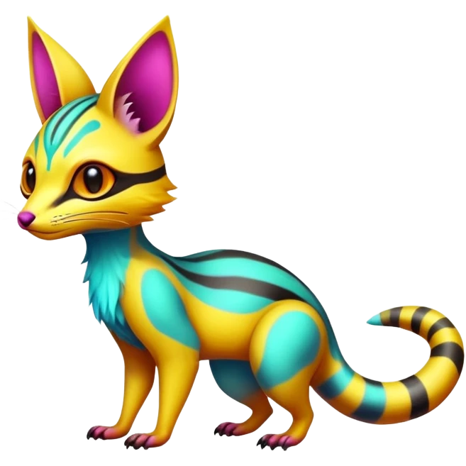  randomly colored colorful cute neon-colored brightly colored Fakémon-Fionbri-Vernid-Genet-creature with markings (full body) emoji