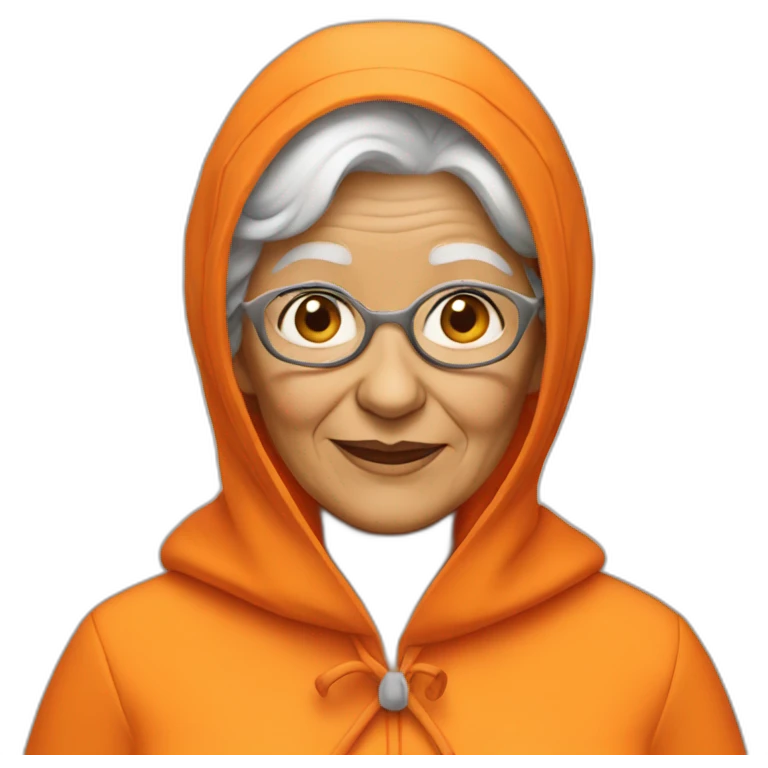 Orange raincoat granny in headscarf emoji