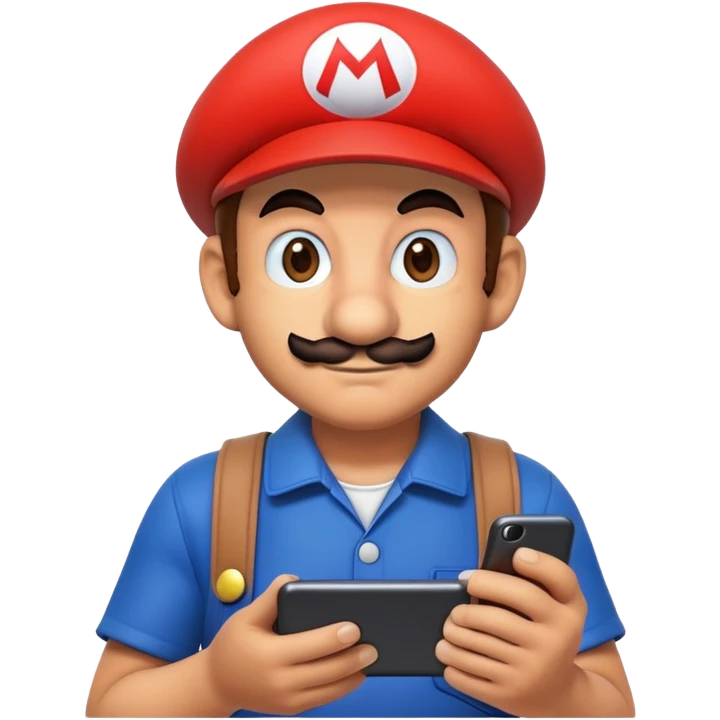Mario character holding a smartphone emoji