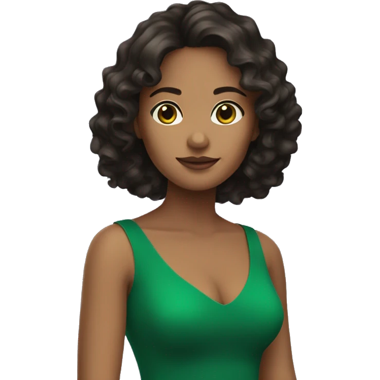 wavy dark hair 35 years old brunette with green dress emoji