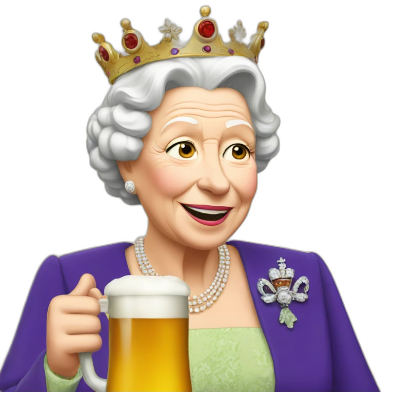 Queen Elizabeth drinking a beer emoji