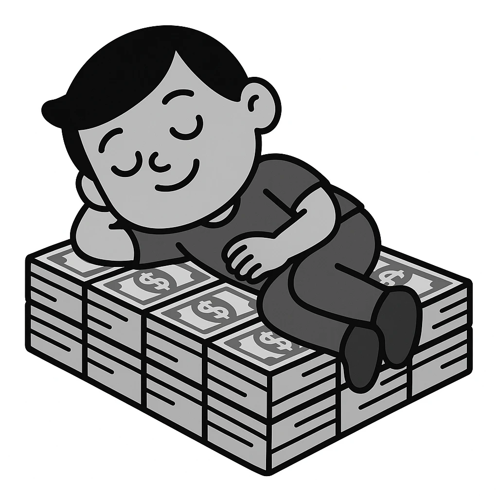 happy person napping on mattress of money emoji
