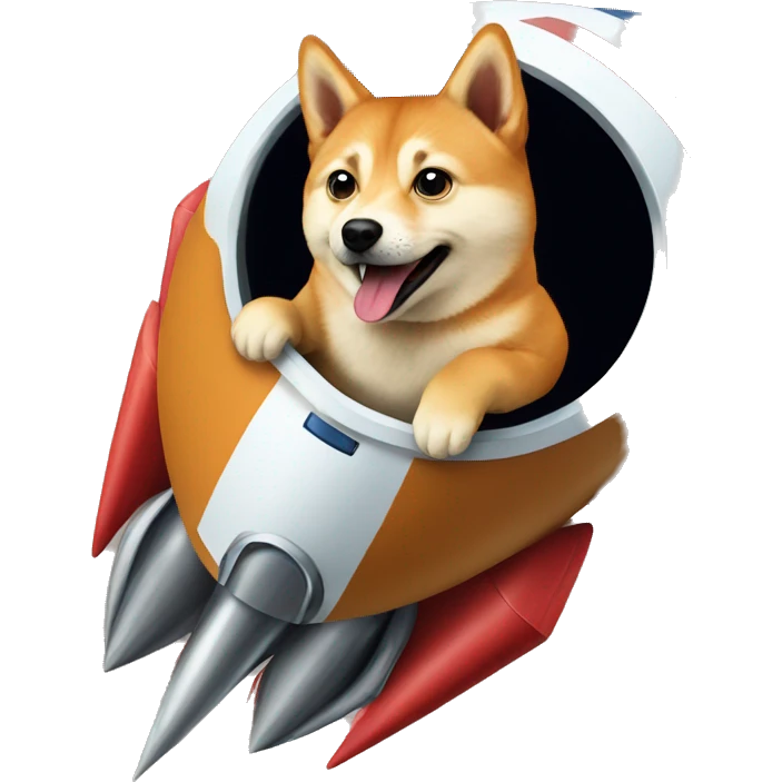elon musk riding a rocket to mars made of doge emoji
