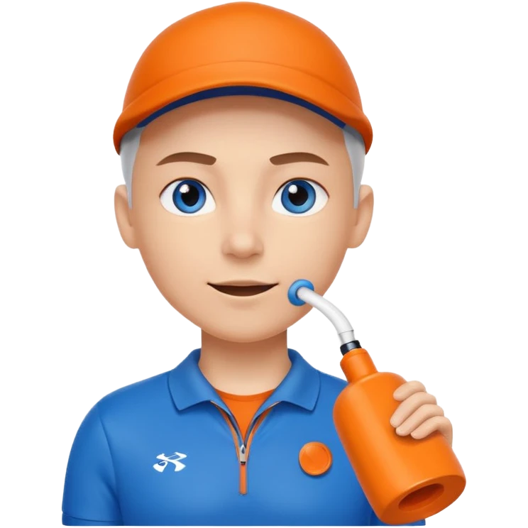 Make a friendly emoji style mascot for Sports Eye. Character will be blue sporty eye with a face, wearing a whistle, symbolizing coach giving guidance. design should be modern, friendly, & energetic, like a sports coach avatar. Primary color #2051E5 small touch of orange. emoji