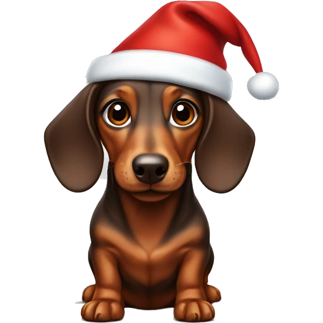 Brown dog dachshund with a Santa Claus hat emoji