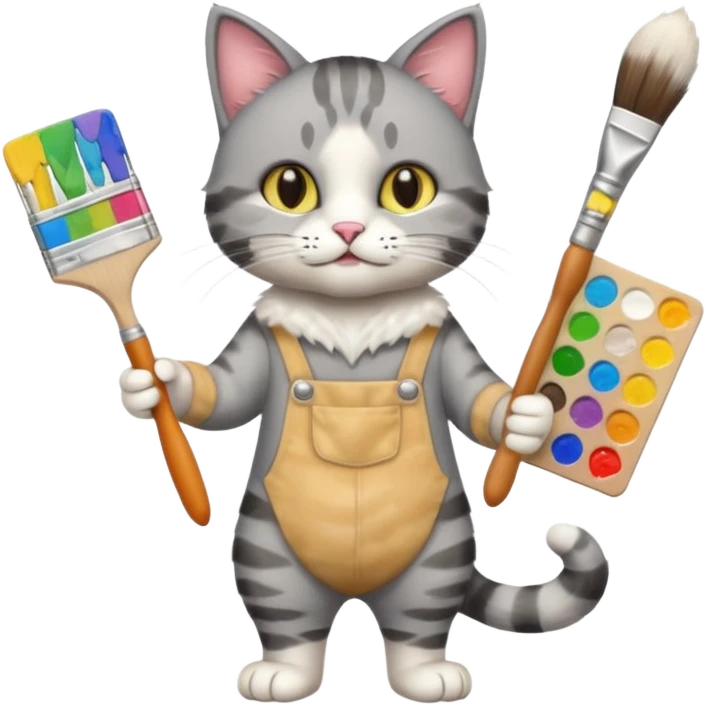 A full body cat holding brushes and a colour pallete because he is an artist emoji