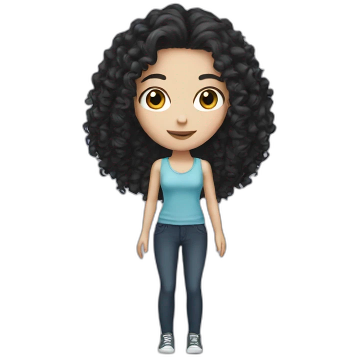 White girl with long black curly hair emoji