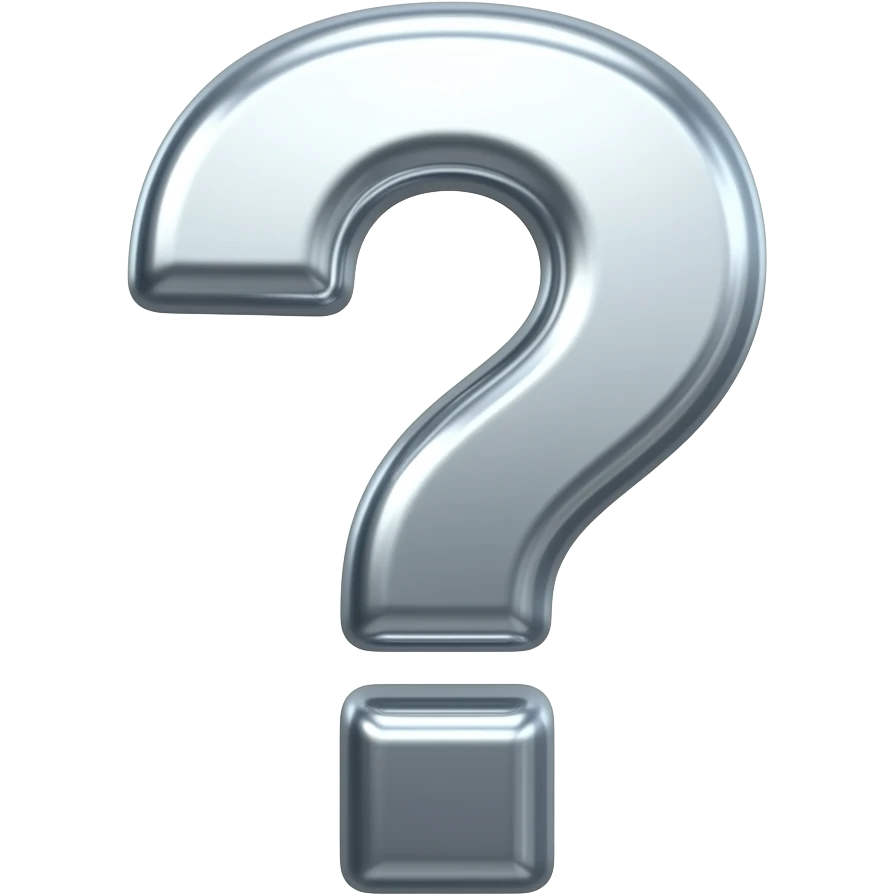 Single chrome 3D question mark icon centered on transparent background, 
sleek polished mirror metal, sharp elegant curvesб y2k emoji