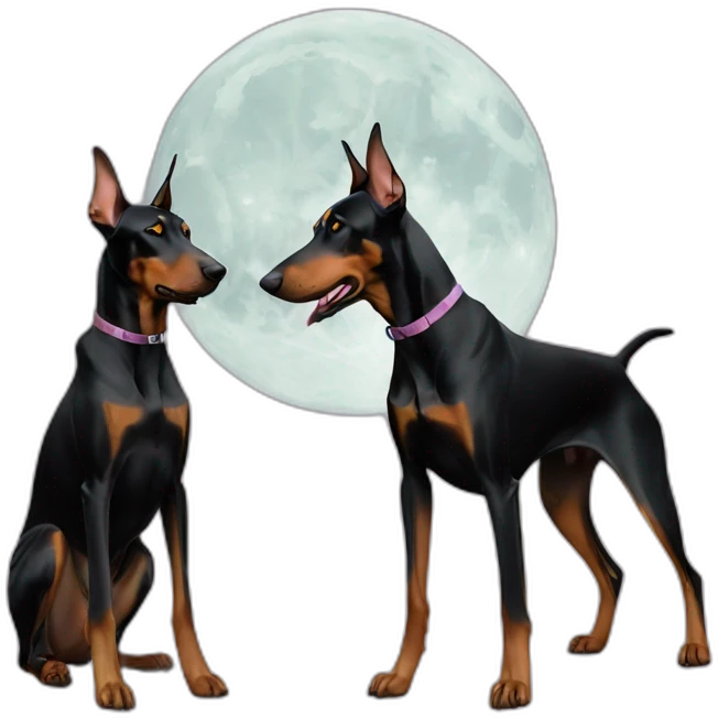 Two dobermans and moon emoji
