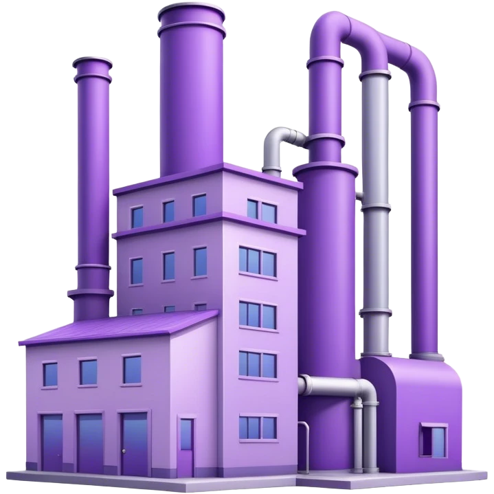 Minimalistic factory building in light purple and violet tones, with only 1 pipe emoji