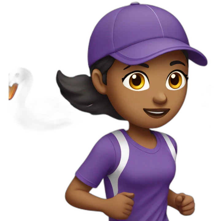 Girl Runner in purple tshirt with swan logo on T-shirt emoji