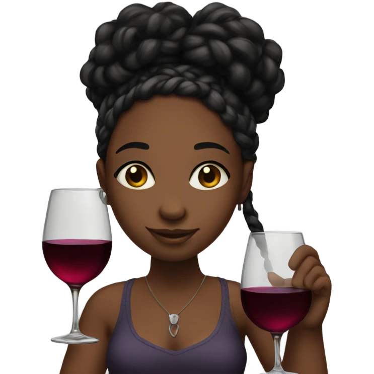 Black girl with braids holding glass of wine emoji