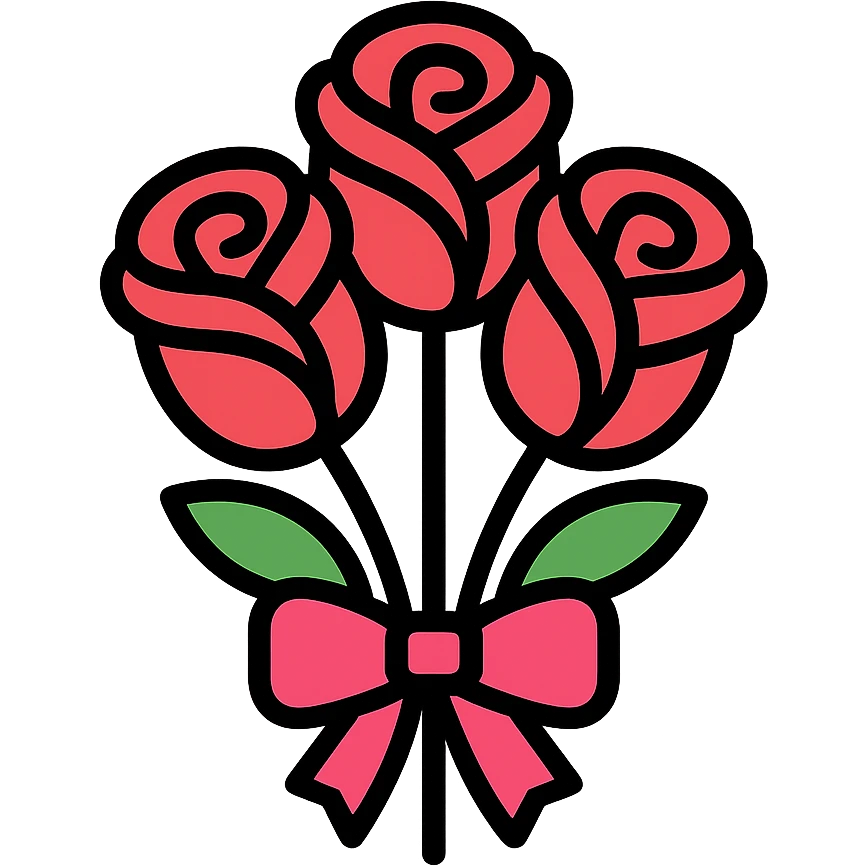 minimalist bouquet of roses with pink-reddish ribbon emoji