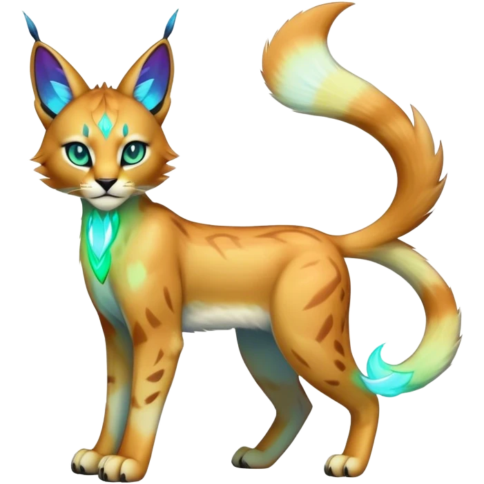 An iridescent transparent luminescent colorful lynx-caracal-serval-fakemon-Digimon-creature-hybrid emoji