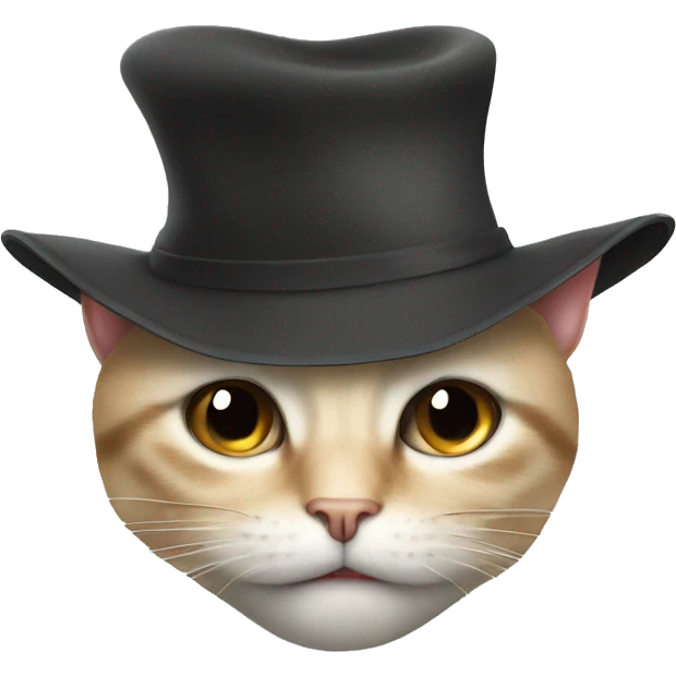 A cat hiding half its face behind a hat out of shyness. emoji