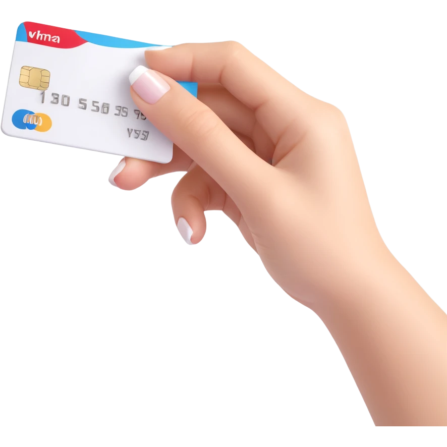 bank card in a female hand with manicure, side view, clean white color, soft shadows and highlights, no decoration emoji