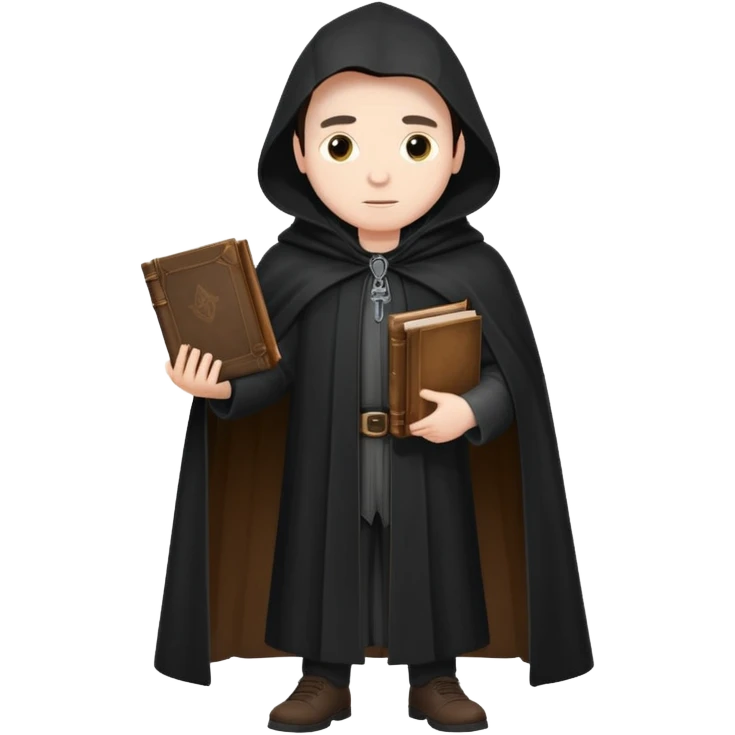 A wandering philosopher in a long black cloak with a book full height emoji