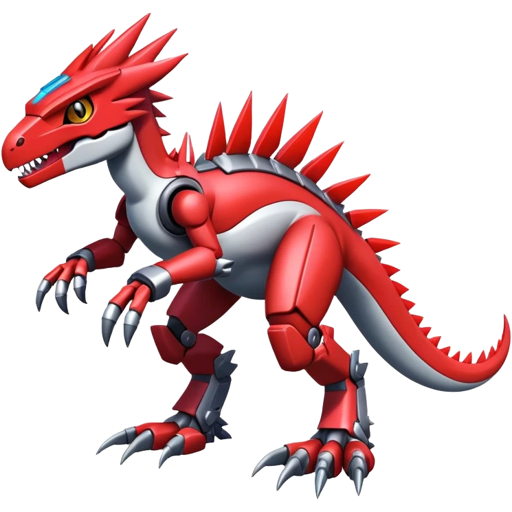 Spiky Cool Edgy Futuristic shiny colorful Digimon-Fakemon-Guilmon-Velociraptor-Mecha full body  emoji