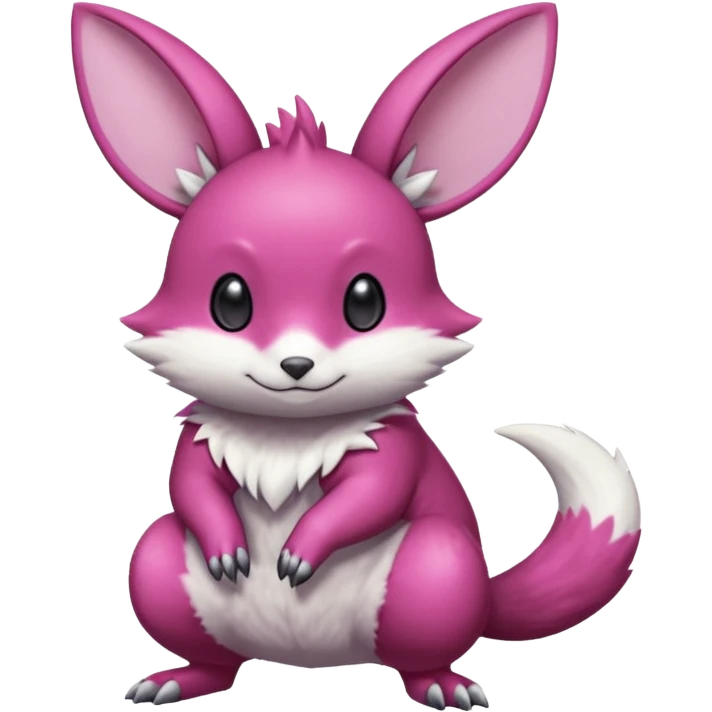 Shiny smooth silky Magenta Minccino-Zeraora-Emolga-Vernid-Sergal-Fakémon-Chinchilla-fusion-hybrid-animal-creature, full body emoji