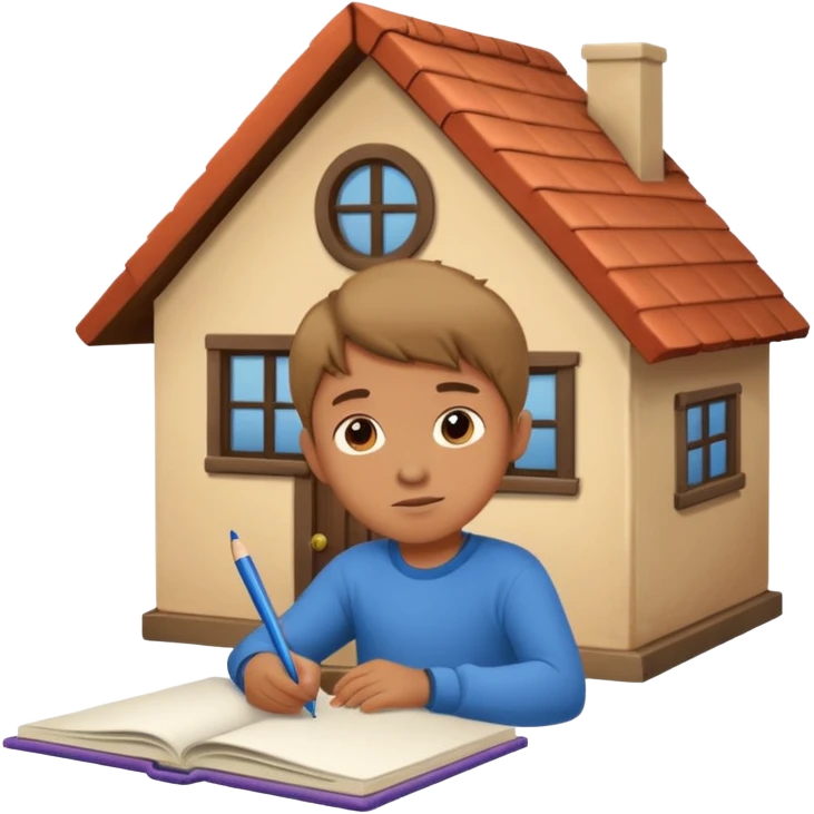 boy drawing little house character on notebook emoji