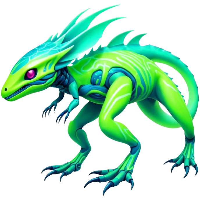 Tropical futuristic lush cool edgy neon Fionbri-Vernid-Elgyem-creature (full body) emoji