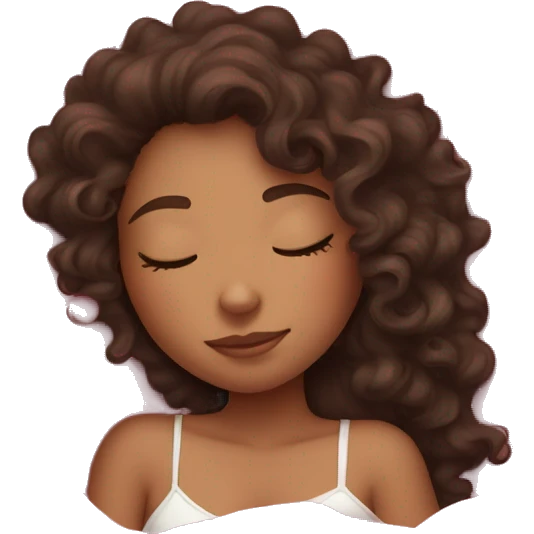curly brunette girl light skin sleeping in pink sheets emoji