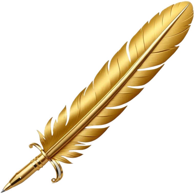 3D perspective academic premium golden ink feather pen emoji