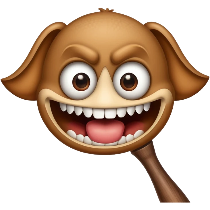 Brown baseball bat with cartoon eyes, a nose, and an open mouth showing teeth emoji