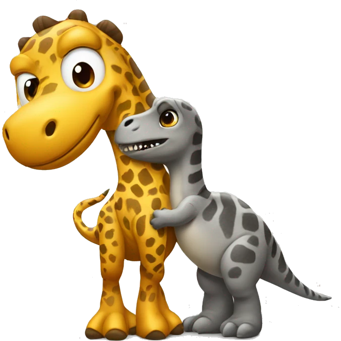 Jiraffe hugging a t-rex emoji