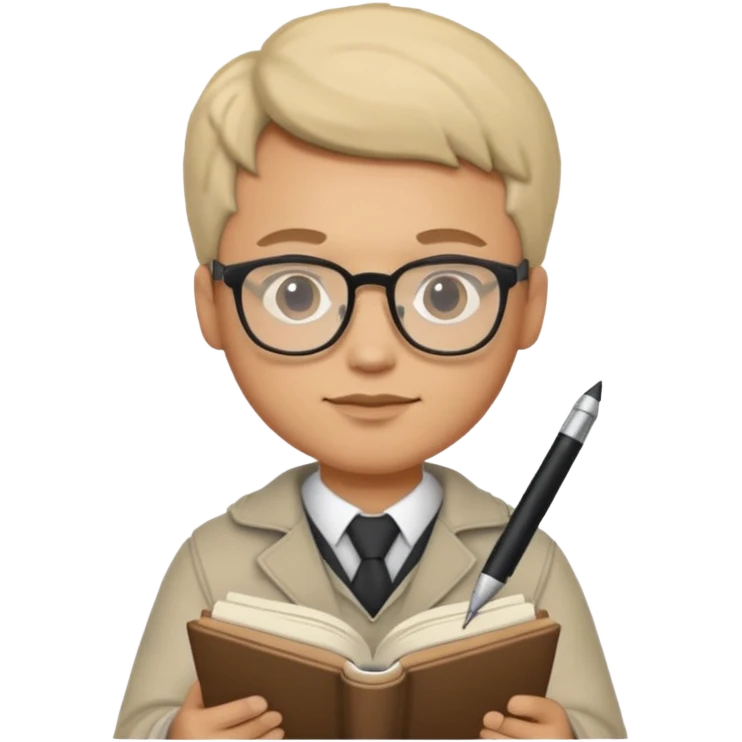 man hold a pen in hand write in book , wearing glasses emoji