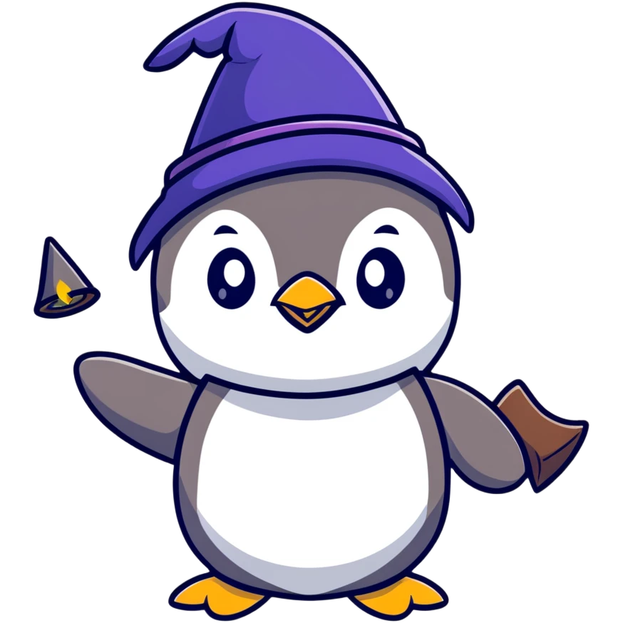 Cute penguin wizard casting a spell emoji