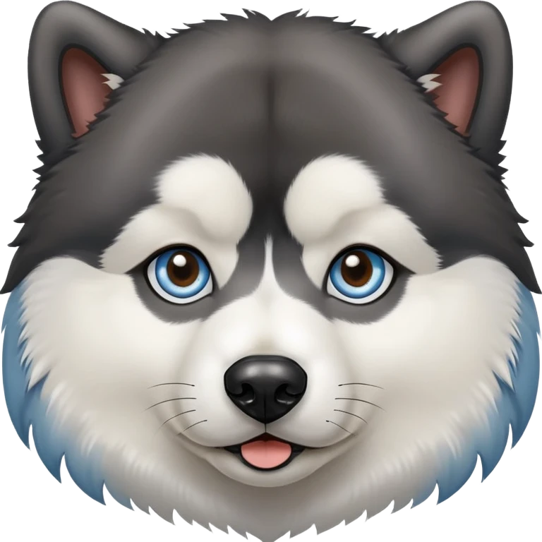 Black Alaskan Malamute dog with heterochromia, one brown eye and one light blue eye emoji