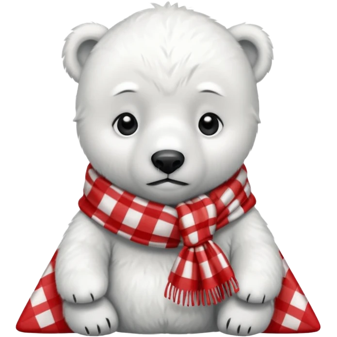 baby Polar Bear, sad, wearing red Checkered Triangle scarf emoji