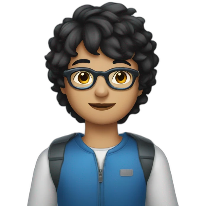 young muselim with short black hair blue glasses and black eyes in plane emoji