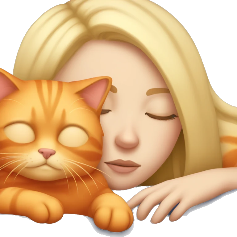 Blonde girl sleeping with orange cat emoji