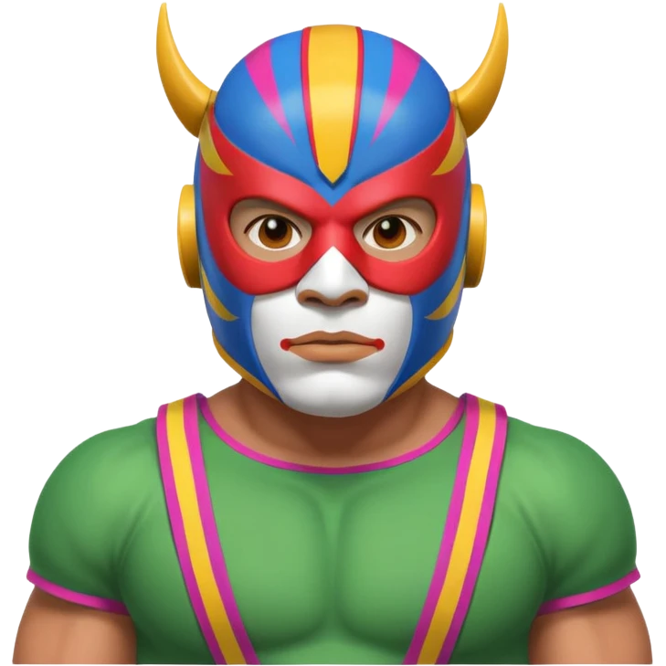 Mexican wrestler portrait, head and shoulders only, colorful luchador mask, muscular collar, confident expression, 3D cartoon, mobile game icon style, clean background, no text, no watermark
 emoji