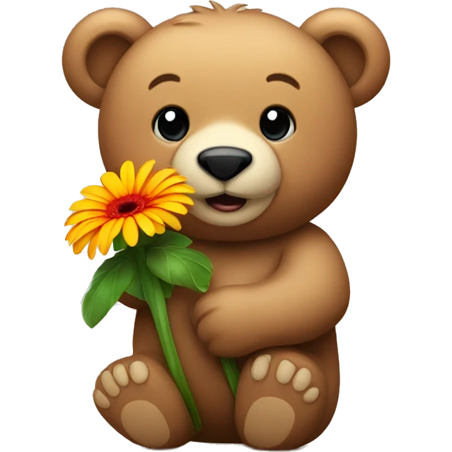 bear holding a gerbera flower emoji