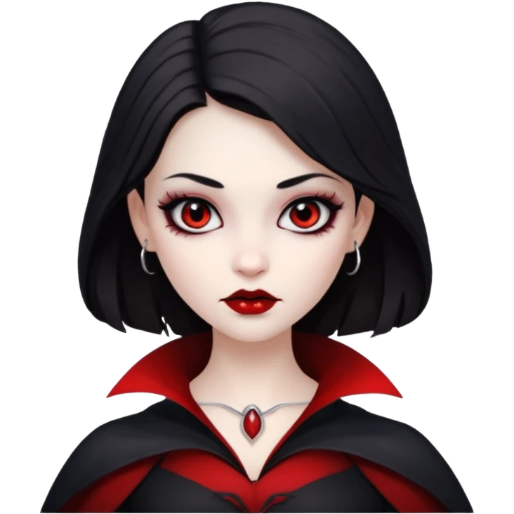 девушка вампир с очень бледной кожей, темными волосами и черными макияжем глаз в стиле Apple avatar  emoji