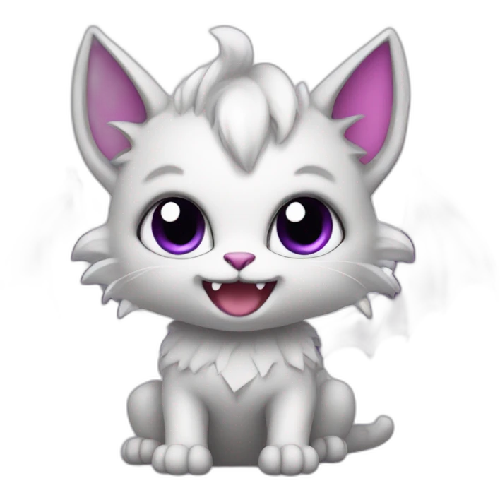Cute dragon cat purple with big wings and big teeth emoji