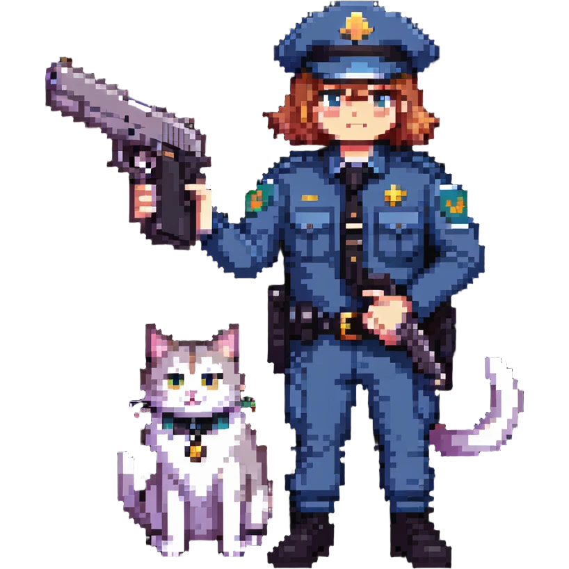 a cop and a cat with a gun, both in a playful pose emoji