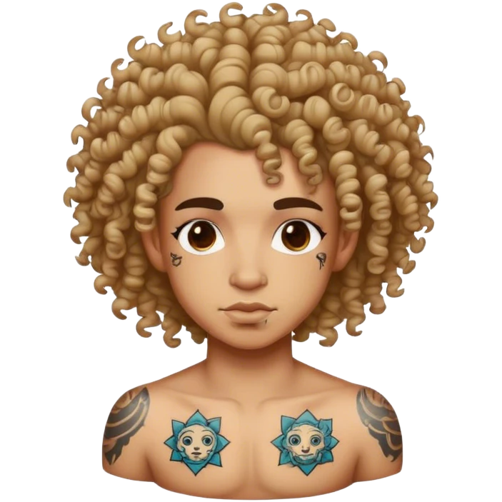 light skin curly hair with tattoos emoji