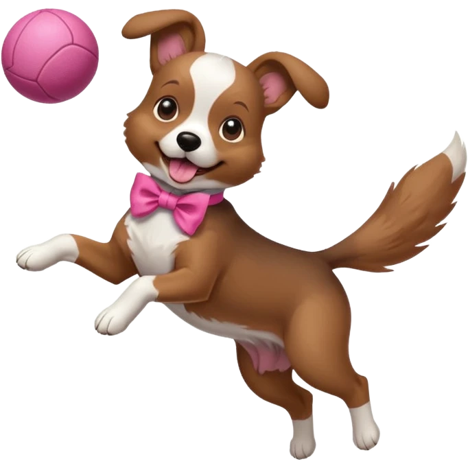 girly dog with a pink bow jumping in the air to catch a ball emoji