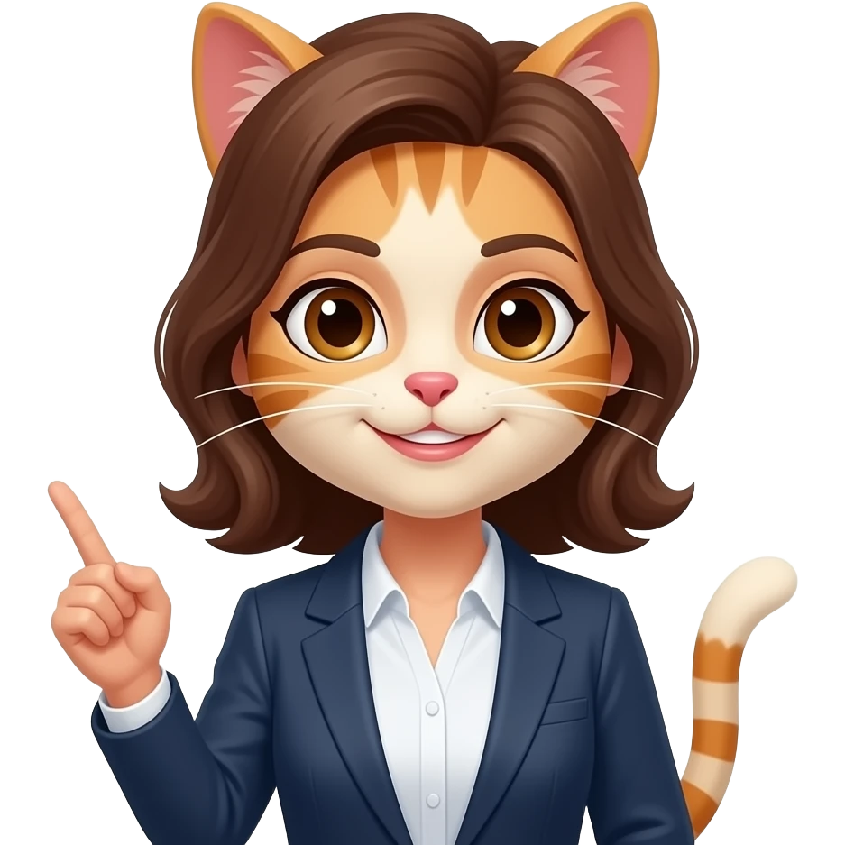 mulher gato de olhos castanhos dando aula de TI emoji
