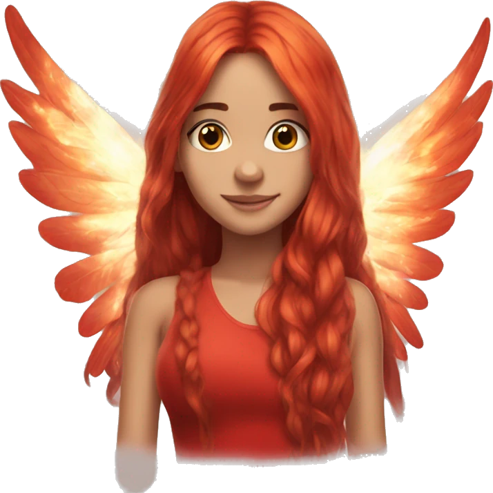 big wings, fire, Beautiful, fairy, red, long hair emoji