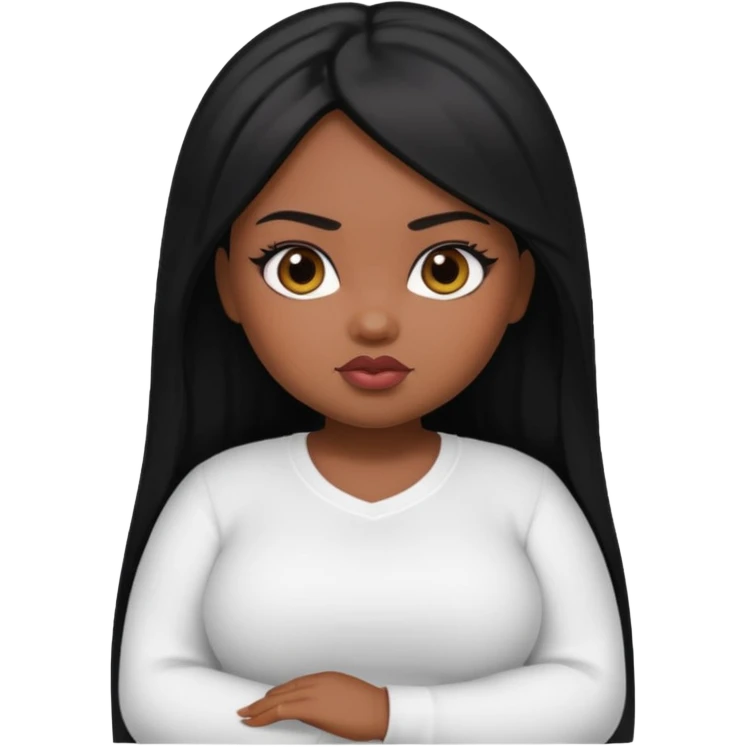 fat dark pretty bratz girl with black straight hair and white full sleeve emoji