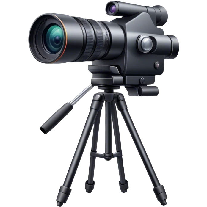 Create an emoji for video recording. Show a  single lens video camera on tripod, symbolizing the act of filming. Use modern, professional colors. Do not include any emojis or smiley faces. Make the background transparent. emoji