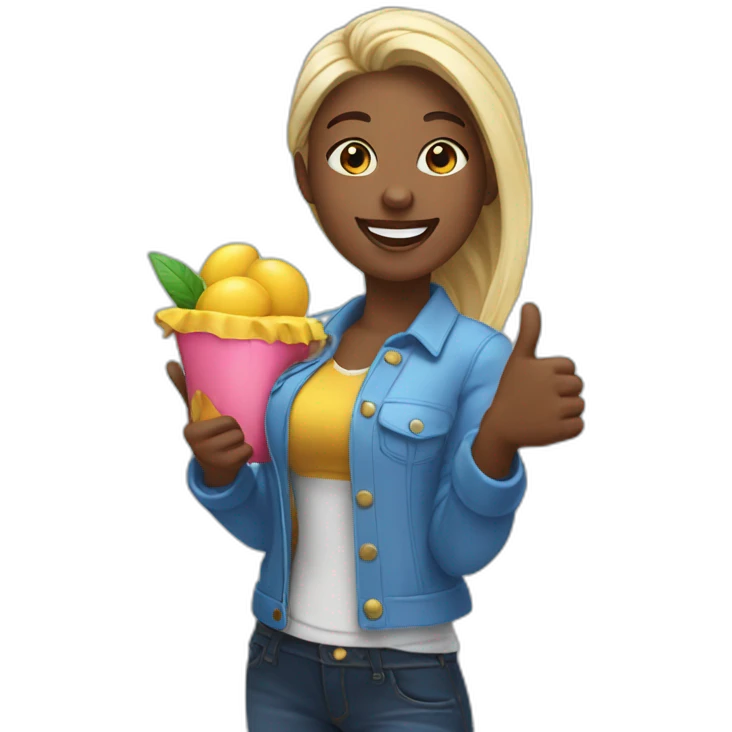 influencer promoting a bright purchase in her arms and thumb up emoji
