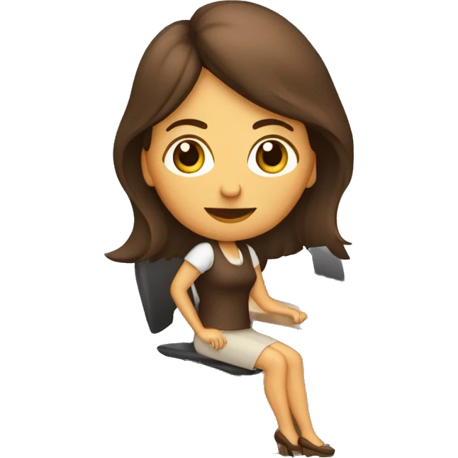 mujer con pelo largo y marron trabajando en la computadora mirando de frente  emoji
